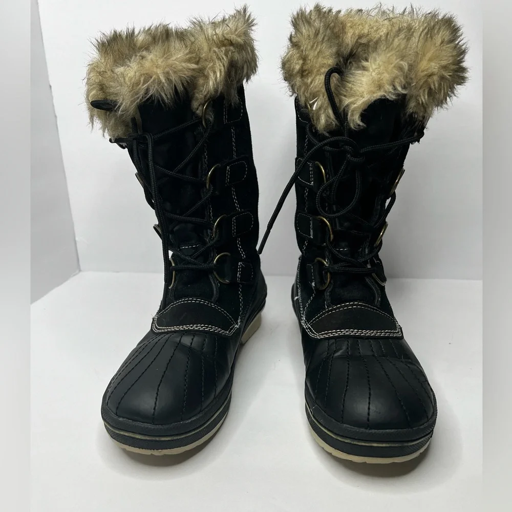 Merona Women's Winter Boots Black Leather Manmade Faux Fur Size 7 - Picture 3 of 8